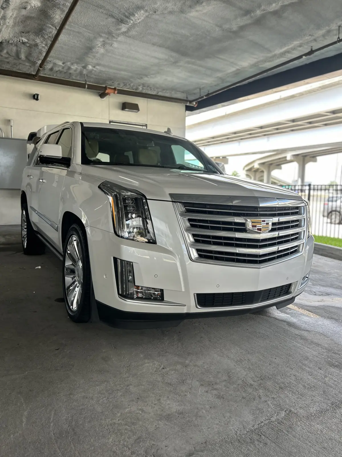 White Cadillac SUV after one-step paint correction showing a glossy, reflective finish in Metairie, Louisiana